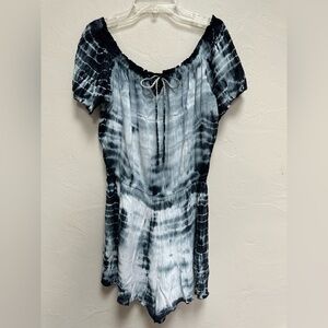 NWT Tie Dye Off Shoulder Romper Black White Gray Summer Beach Cover Shor…